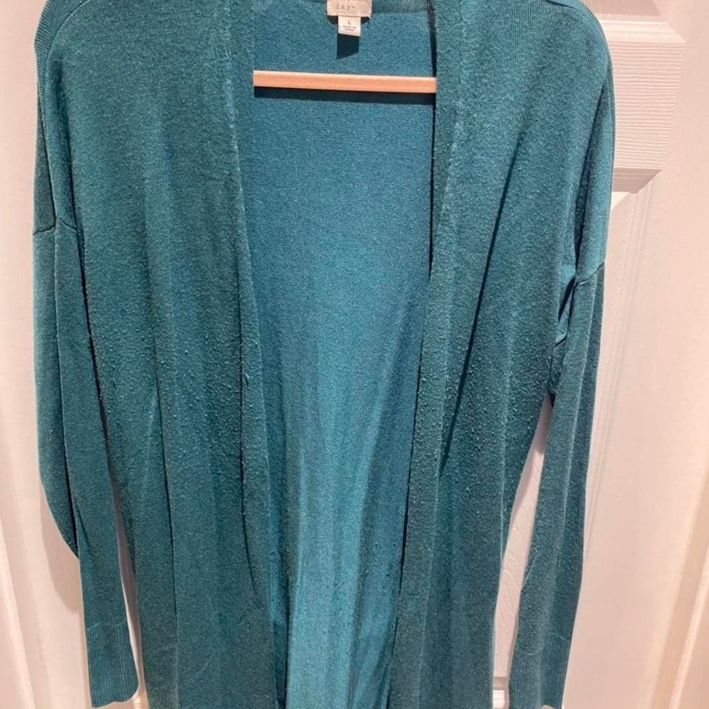 A New Day Open Front Teal long sleeve cardigan‎ Size L